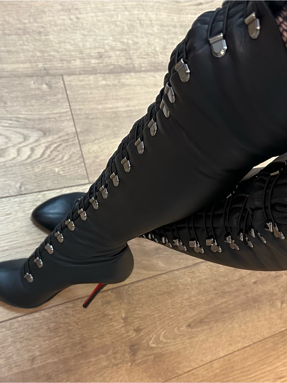 Ultra Rare Christian Louboutin Croche BlackOver-the-Knee Lace-Up Stiletto Boots